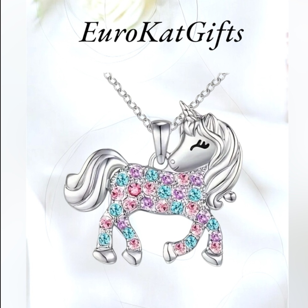 NEW Elegant Silver Unicorn Necklace with Colorful Crystals NWT - Picture 8 of 8